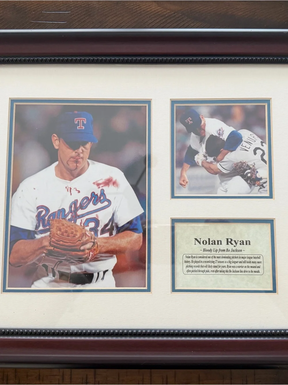 Nolan Ryan Rangers Framed infamous Bloody Lip